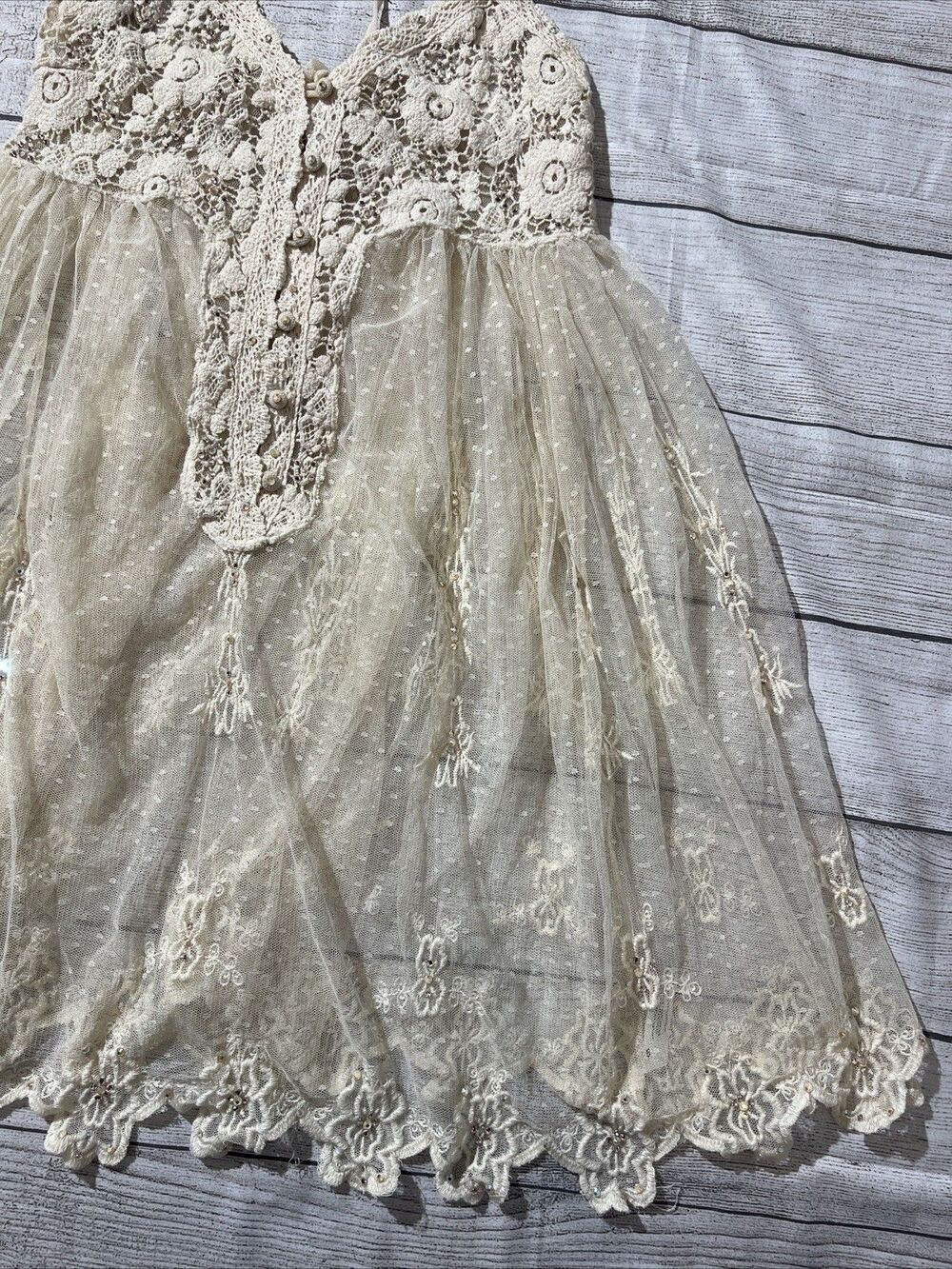Rare Vintage Free People Say Hello to Heaven Lace Dots Crochet Slip Dress XS - Picture 10 of 13